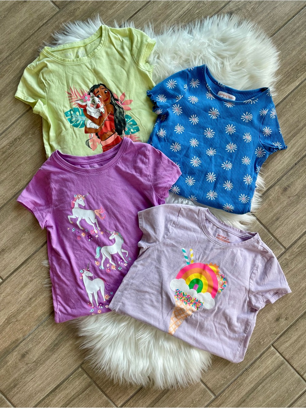 Kids Short Sleeve Graphic Tee - Purple & Blue Unicorn & Rainbow Designs Size 8